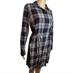 Tommy Hilfiger Dress Plaid Shirt Buttondown Dress Navy Red Plaid Womens Size M